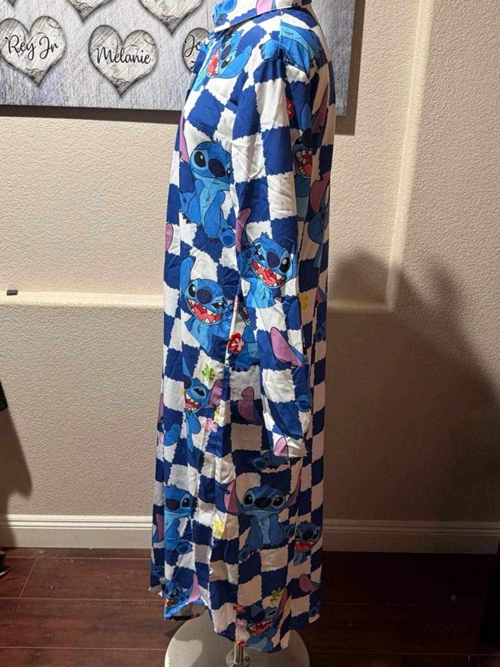 Disney Blue & White Stitch Checkered Kids Nightgown